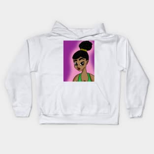 Cute black girl anime style art Kids Hoodie